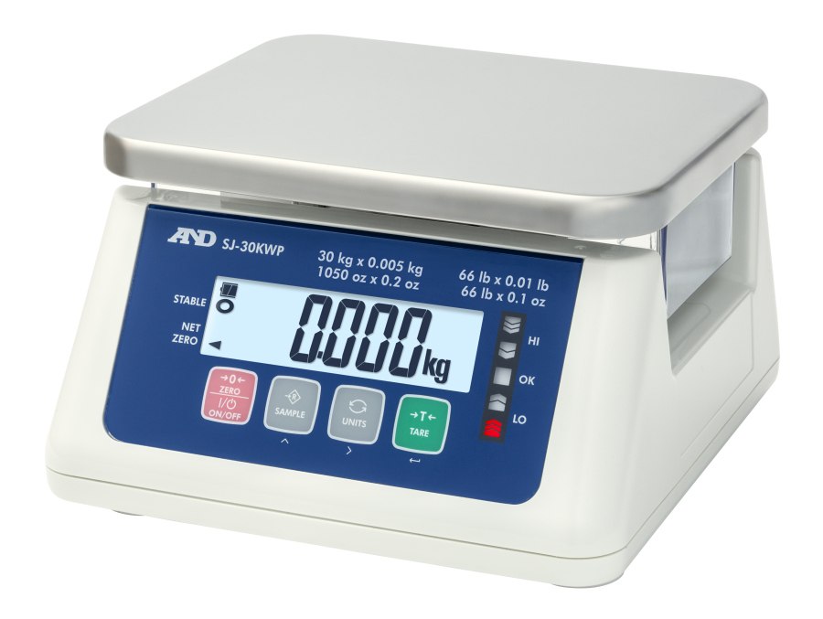 A&D SJ-3000WP MK2 / SJ-3000WP-BT 3kg x 1g/1.5kg x 0.5g IP67 Dual Range Waterproof Bench Scale